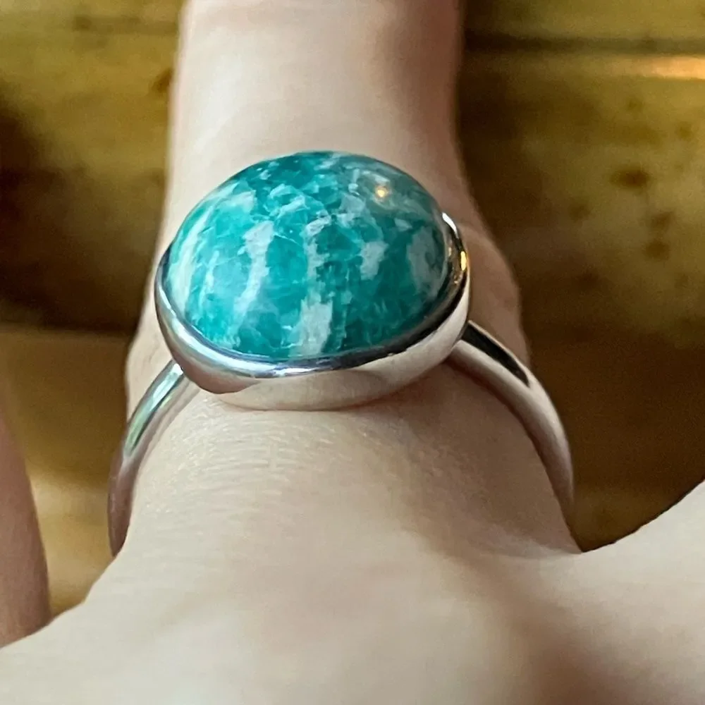 Natural Amazonite Sterling Silver Ring Size 5.75